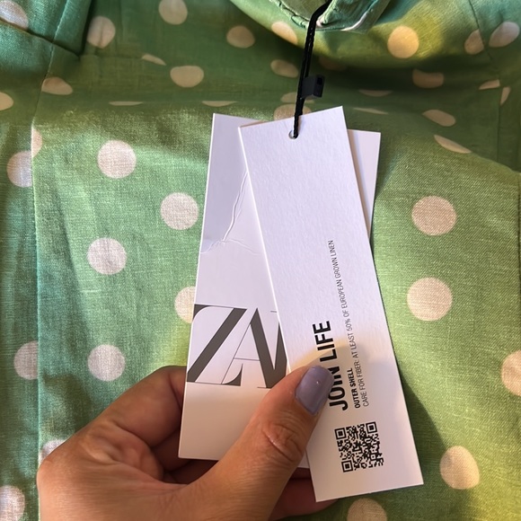Green linen polka dot summer dress Zara spring summer collection - Picture 12 of 15
